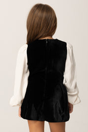 Elisabetta Franchi Bambina Tuta Corta In Velluto con Fiocco e Inserto Camicia EFTA1120VE018 NERO/MILK