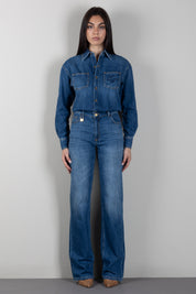 Elisabetta Franchi Tuta In Denim con Lucchetto Gioiello TJ01D66E2 BLUE VINTAGE