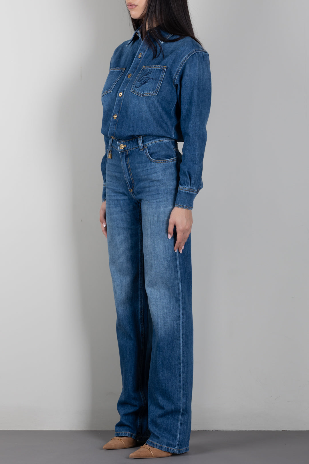 Elisabetta Franchi Tuta In Denim con Lucchetto Gioiello TJ01D66E2 BLUE VINTAGE