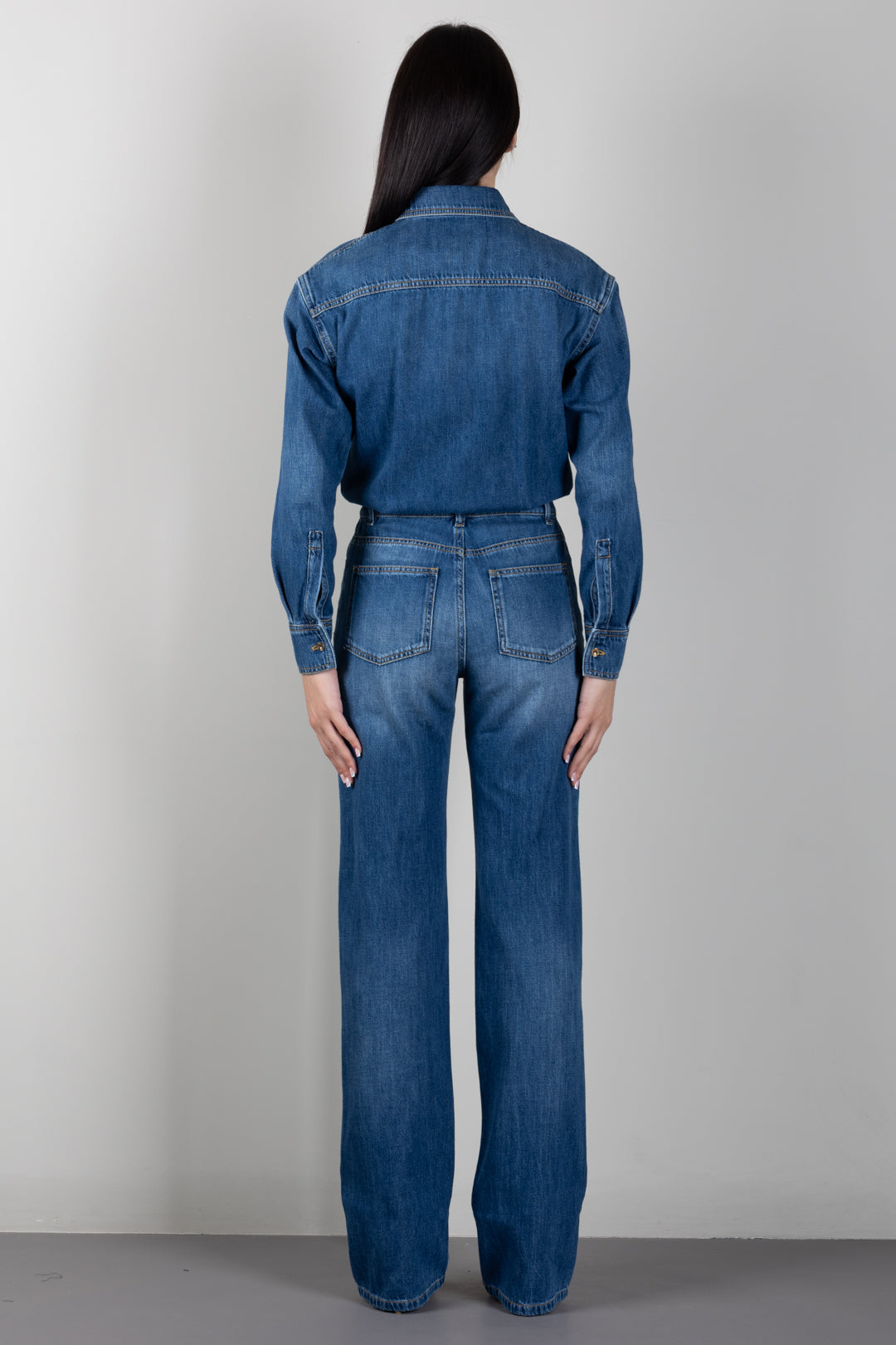 Elisabetta Franchi Tuta In Denim con Lucchetto Gioiello TJ01D66E2 BLUE VINTAGE