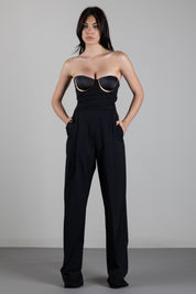 Elisabetta Franchi Tuta In Gabardina con Coppe Gioielloe e Bustier TU07567E2 NERO