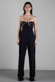 Elisabetta Franchi Tuta In Gabardina con Coppe Gioielloe e Bustier TU07567E2 NERO