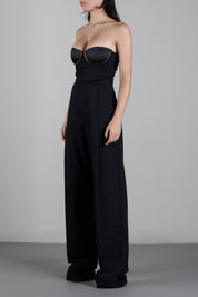 Elisabetta Franchi Tuta In Gabardina con Coppe Gioielloe e Bustier TU07567E2 NERO