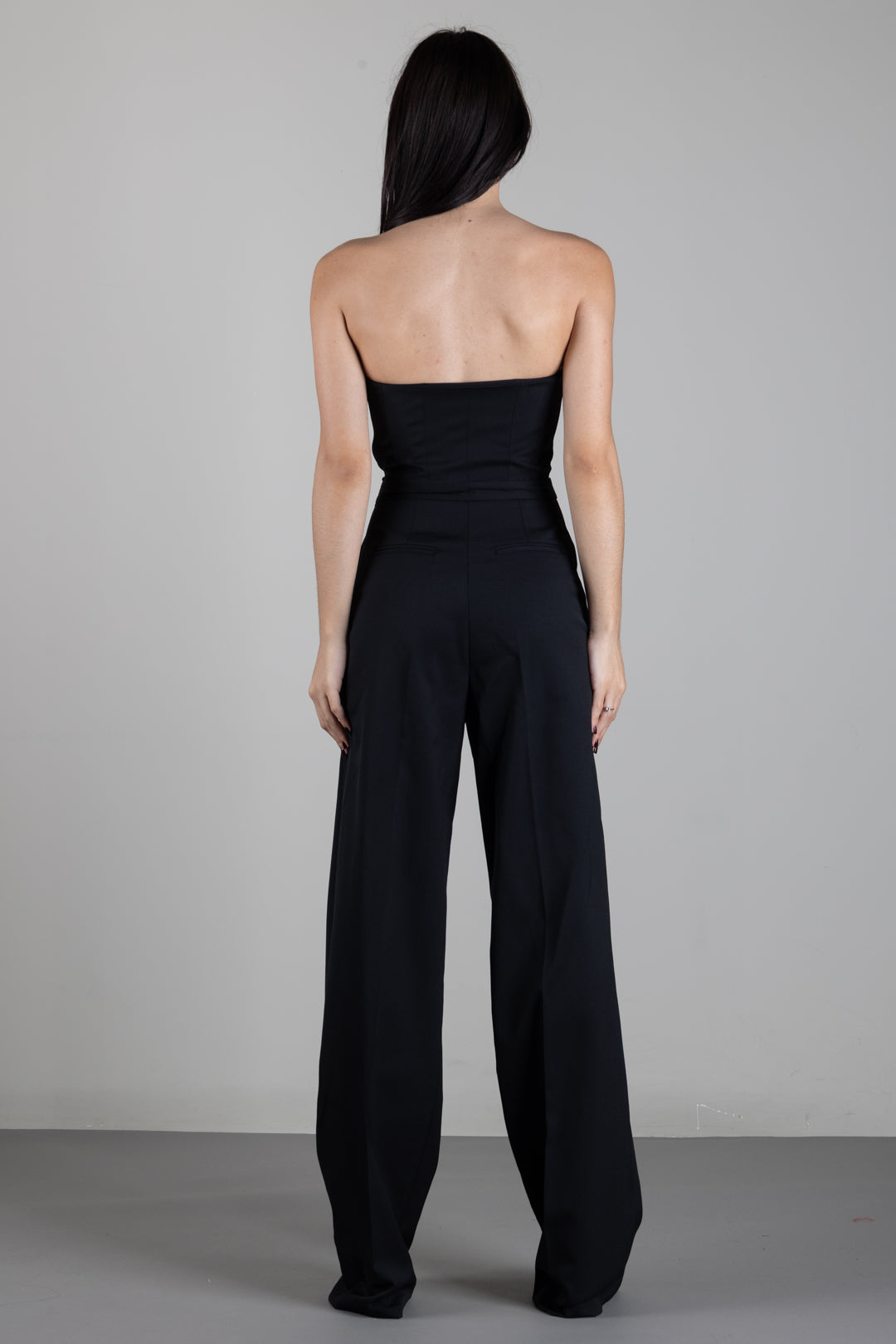 Elisabetta Franchi Tuta In Gabardina con Coppe Gioielloe e Bustier TU07567E2 NERO