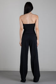 Elisabetta Franchi Tuta In Gabardina con Coppe Gioielloe e Bustier TU07567E2 NERO