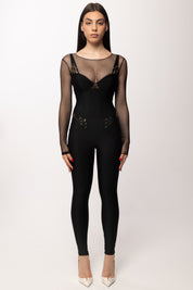 Elisabetta Franchi Tuta In Jersey e Tulle con Elastici TU05661E2 NERO