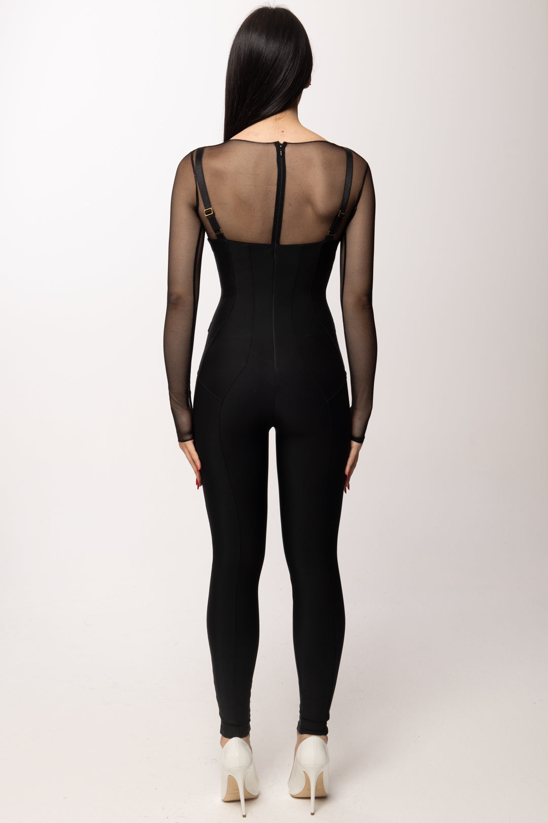 Elisabetta Franchi Tuta In Jersey e Tulle con Elastici TU05661E2 NERO