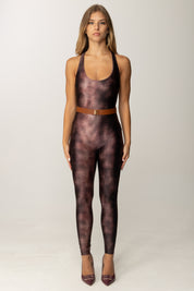 Elisabetta Franchi Tuta In Lycra Stampata con Cintura TU06757E2 MERLOT