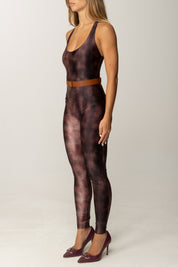 Elisabetta Franchi Tuta In Lycra Stampata con Cintura TU06757E2 MERLOT