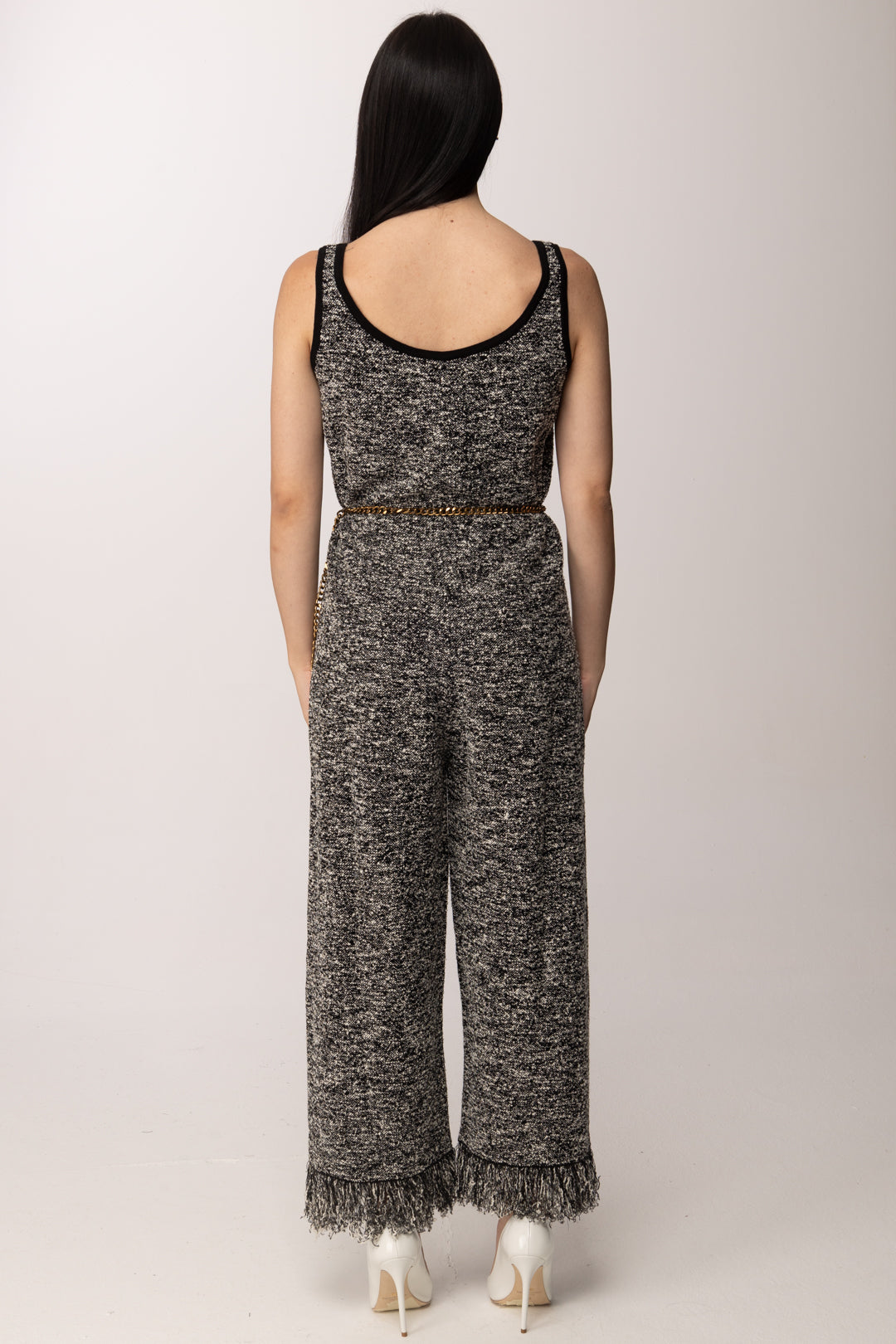 Elisabetta Franchi Tuta In Maglia Bouclé con Cintura KT70R62E2 SALEPEPE/NERO