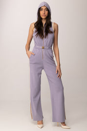 Elisabetta Franchi Tuta In Maglia con Bande Laterali e Cintura LILLA/BURRO