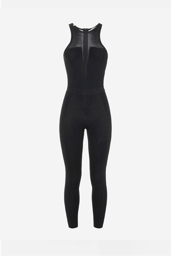 Elisabetta Franchi Tuta In Maglia con Trasparenze Nera KT03B67E2 NERO