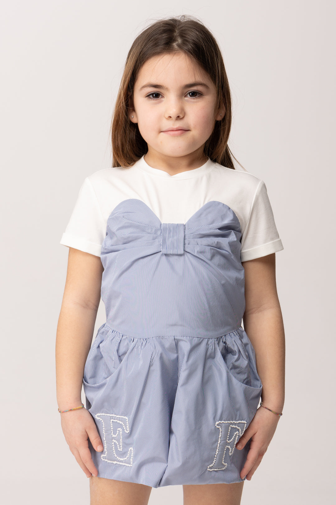 Elisabetta Franchi Bambina Tuta In Taffetà Rigata con Ricamo Ef EFTA1140TF002.D665