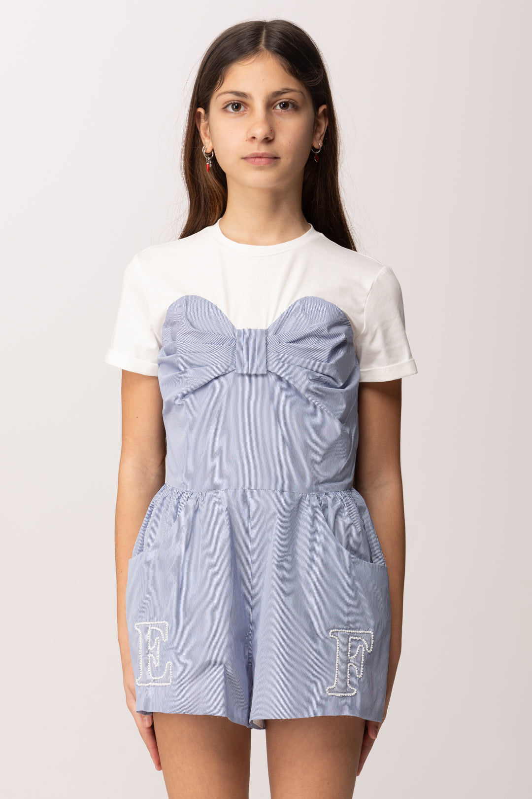 Elisabetta Franchi Bambina Tuta In Taffetà Rigata con Ricamo Ef EFTA1140TF002.D665