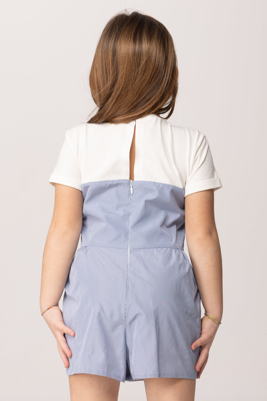 Elisabetta Franchi Bambina Tuta In Taffetà Rigata con Ricamo Ef EFTA1140TF002.D665