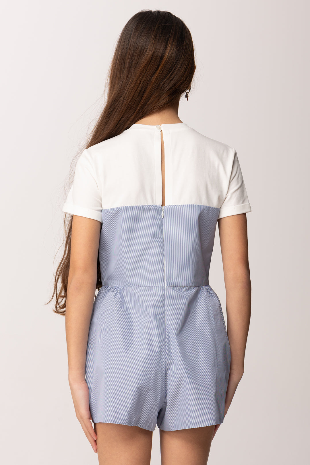 Elisabetta Franchi Bambina Tuta In Taffetà Rigata con Ricamo Ef EFTA1140TF002.D665