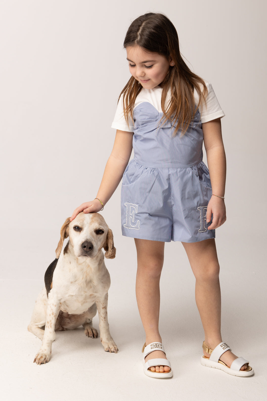 Elisabetta Franchi Bambina Tuta In Taffetà Rigata con Ricamo Ef EFTA1140TF002.D665