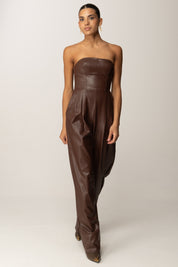 Elisabetta Franchi Tuta Lunga Bustier Effetto Pelle TU06858E2 COFFEE