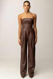 Elisabetta Franchi Tuta Lunga Bustier Effetto Pelle TU06858E2 COFFEE