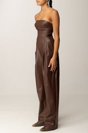 Elisabetta Franchi Tuta Lunga Bustier Effetto Pelle TU06858E2 COFFEE