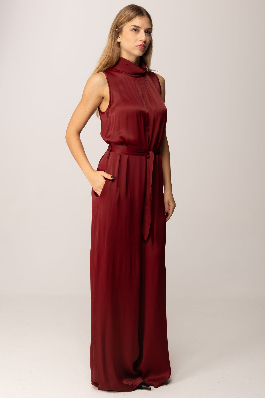 Manila Grace Tuta Lunga con Colletto e Fusciacca A119VU BURGUNDY