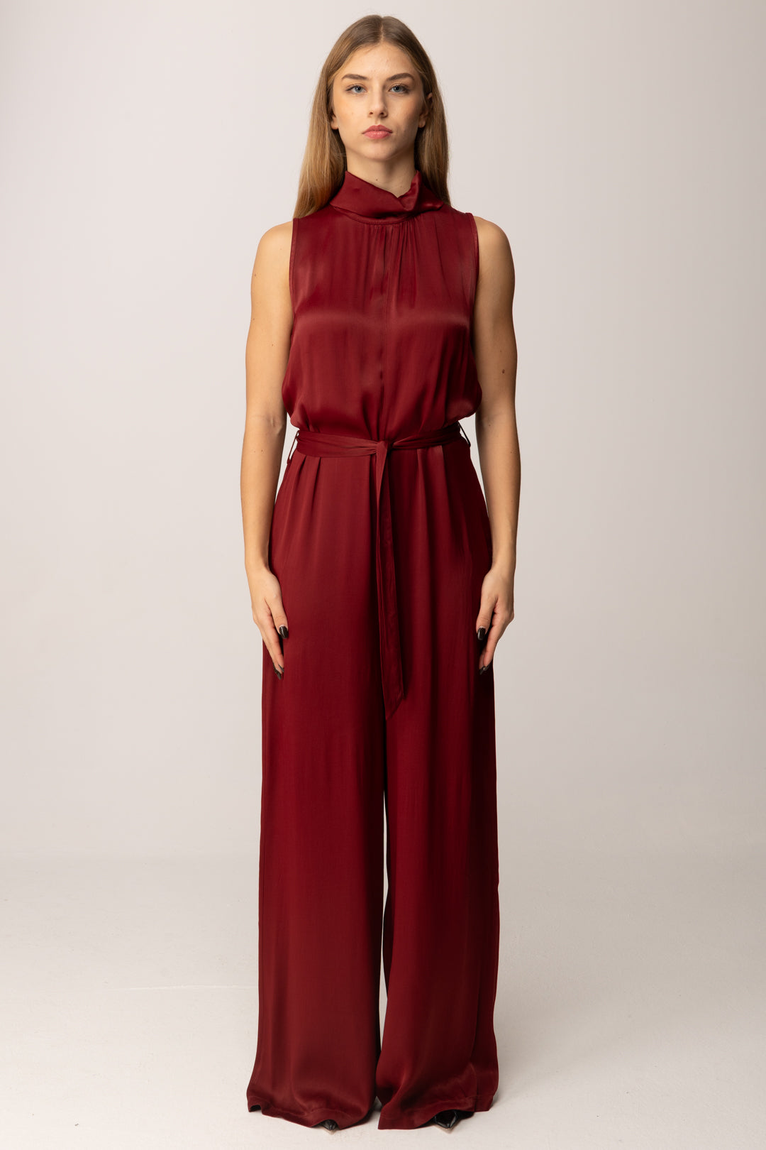 Manila Grace Tuta Lunga con Colletto e Fusciacca A119VU BURGUNDY