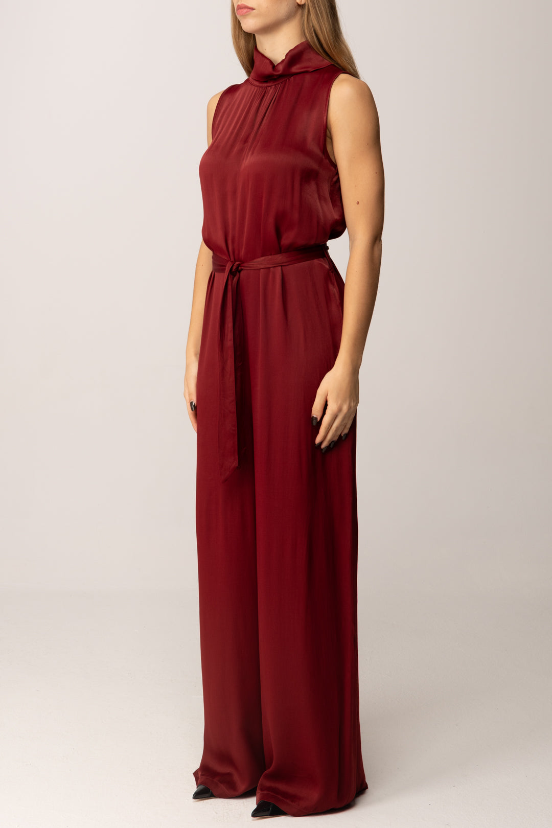 Manila Grace Tuta Lunga con Colletto e Fusciacca A119VU BURGUNDY