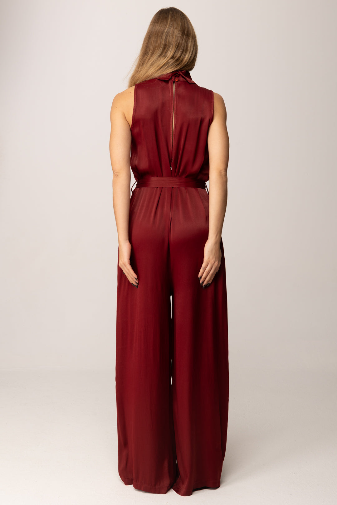 Manila Grace Tuta Lunga con Colletto e Fusciacca A119VU BURGUNDY