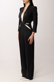 Elisabetta Franchi Tuta Lunga con Inserti In Raso e Cut-out TU05761E2 NERO/BURRO