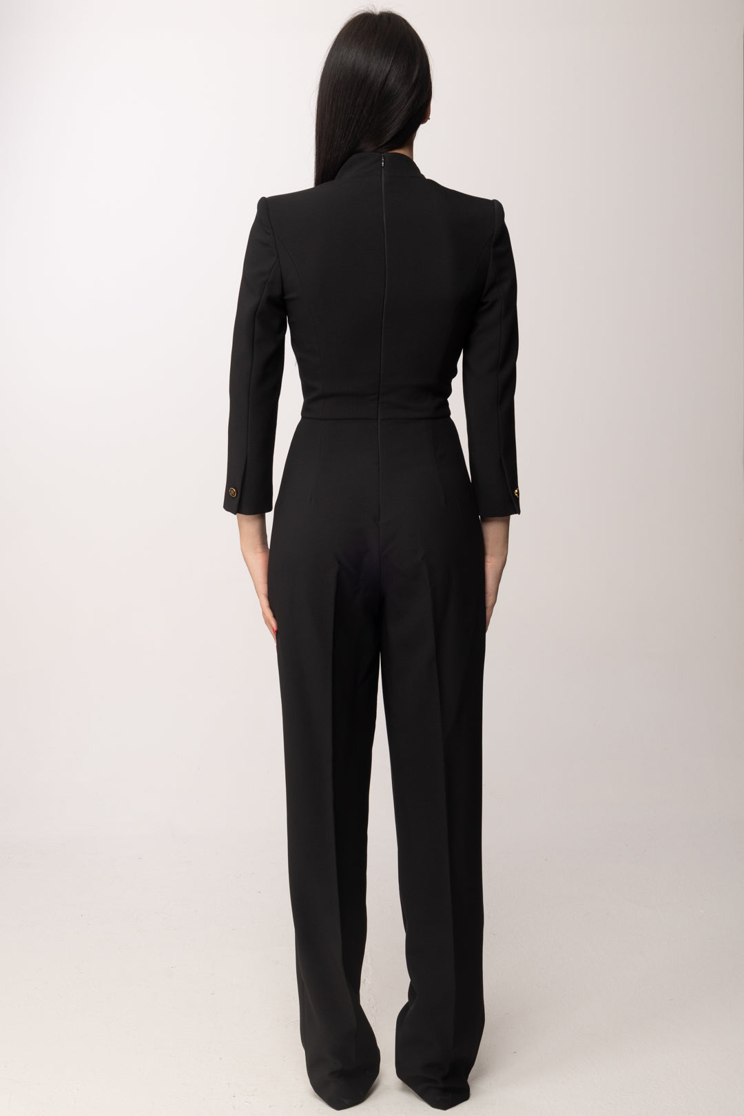 Elisabetta Franchi Tuta Lunga con Inserti In Raso e Cut-out TU05761E2 NERO/BURRO