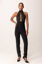 Elisabetta Franchi Tuta Lunga con Ricamo Cocco TU06257E2 NERO