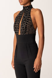 Elisabetta Franchi Tuta Lunga con Ricamo Cocco TU06257E2 NERO