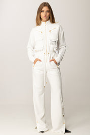 Elisabetta Franchi Tuta Lunga In Felpa con Inserto In Popeline TU05456E2 AVORIO