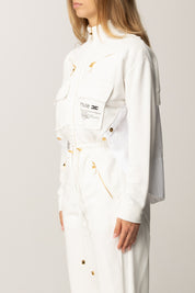 Elisabetta Franchi Tuta Lunga In Felpa con Inserto In Popeline TU05456E2 AVORIO