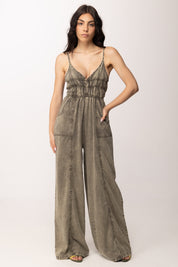 Khloe Femme Tuta Lunga In Jeans Effetto Delavé HL1418 MILITARE