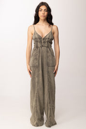 Khloe Femme Tuta Lunga In Jeans Effetto Delavé HL1418 MILITARE