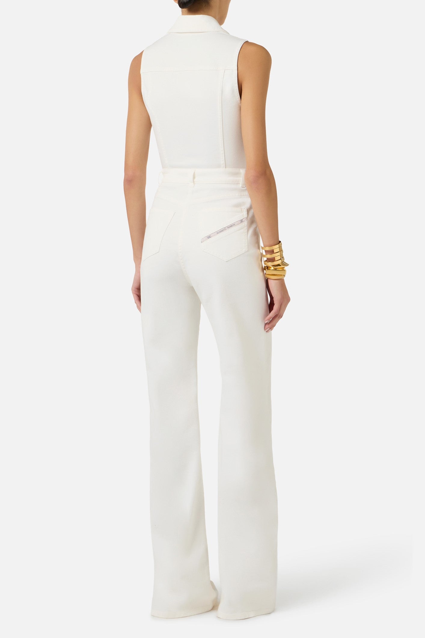 Elisabetta Franchi Tuta Lunga In Jeans Smanicata TJ45N61E2 AVORIO