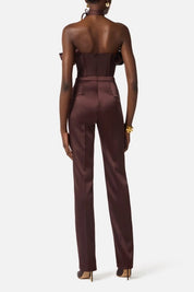 Elisabetta Franchi Tuta Lunga In Raso con Maxi Ruche TU06562E2 CACAO