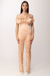 Elisabetta Franchi Tuta Lunga In Raso con Maxi Ruche TU06562E2 NUDE
