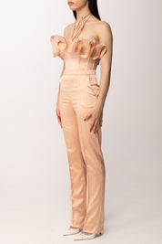 Elisabetta Franchi Tuta Lunga In Raso con Maxi Ruche TU06562E2 NUDE