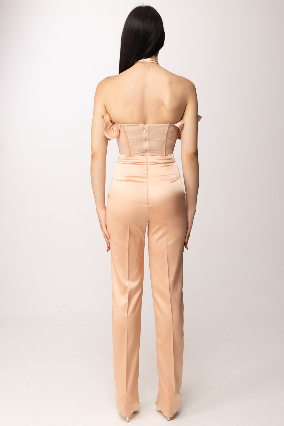 Elisabetta Franchi Tuta Lunga In Raso con Maxi Ruche TU06562E2 NUDE