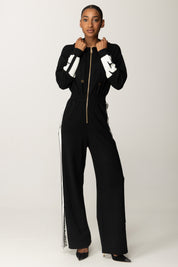 Elisabetta Franchi Tuta Lunga In Viscosa con Bande Lucide KT61S56E2 NERO/MILK