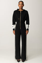 Elisabetta Franchi Tuta Lunga In Viscosa con Bande Lucide KT61S56E2 NERO/MILK