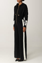 Elisabetta Franchi Tuta Lunga In Viscosa con Bande Lucide KT61S56E2 NERO/MILK