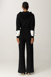 Elisabetta Franchi Tuta Lunga In Viscosa con Bande Lucide KT61S56E2 NERO/MILK