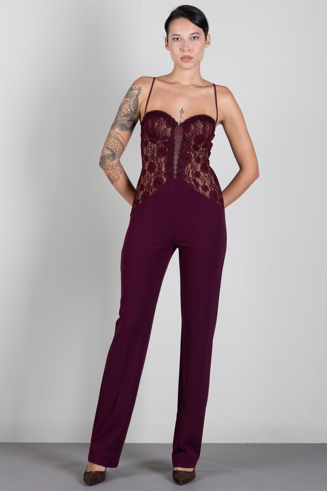 Aniye By Tuta Lunga Tahlia con Bustier In Pizzo 181296 RUBY NOIR :AI26