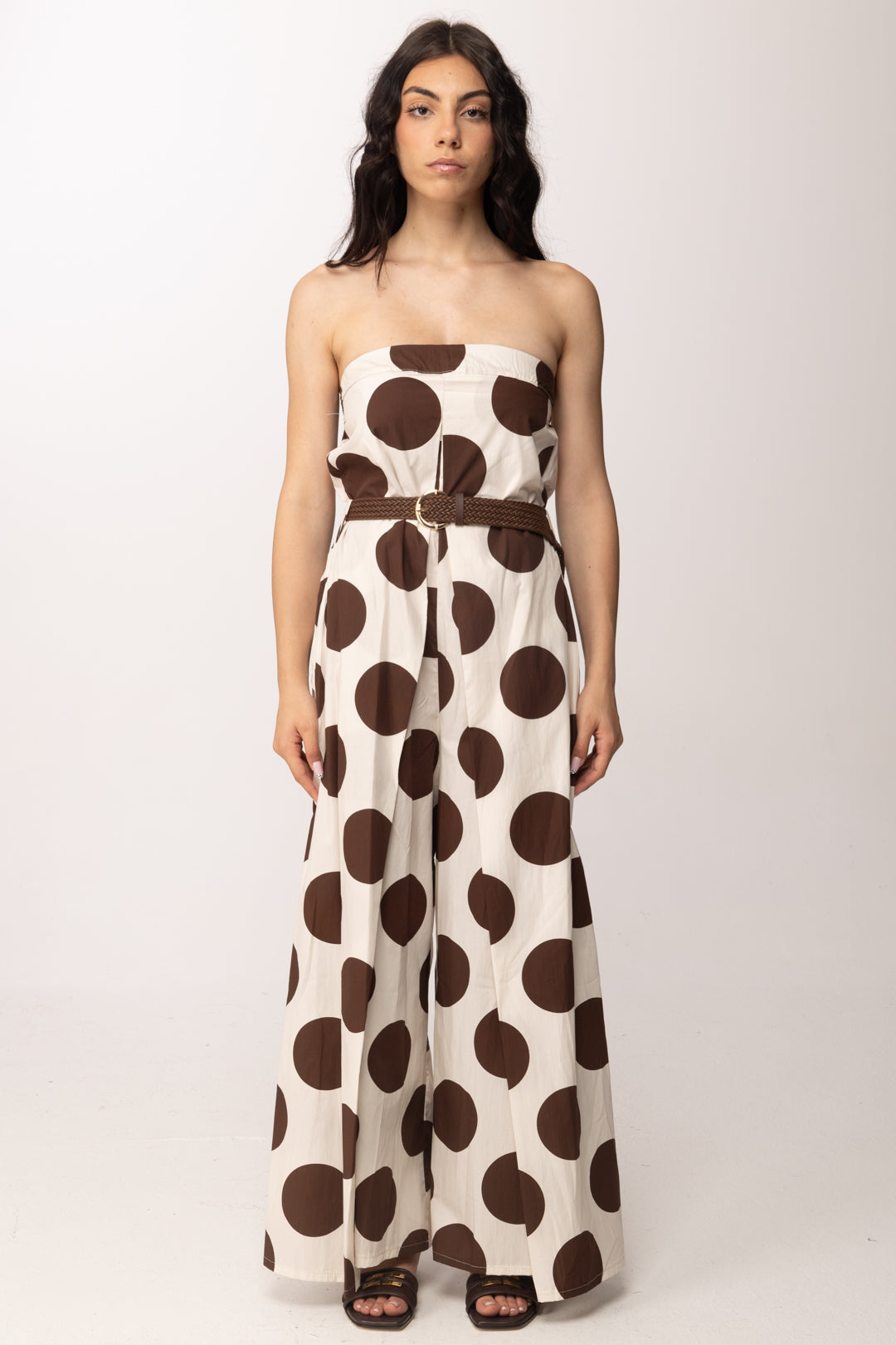 Khloe Femme Tuta Maxi Pois con Cintura 26490 BEIGE/CACAO