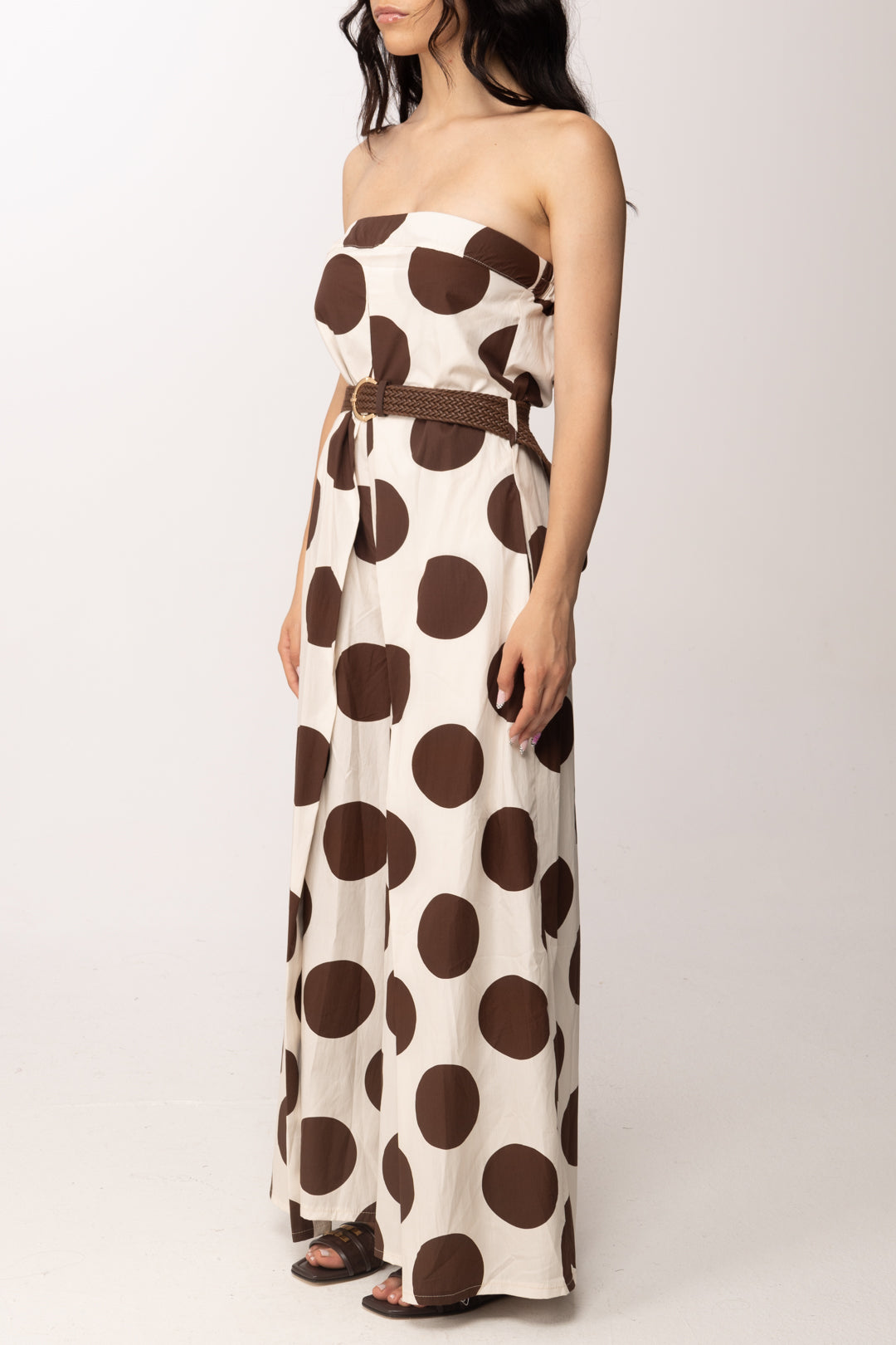 Khloe Femme Tuta Maxi Pois con Cintura 26490 BEIGE/CACAO