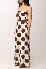 Khloe Femme Tuta Maxi Pois con Cintura 26490 BEIGE/CACAO