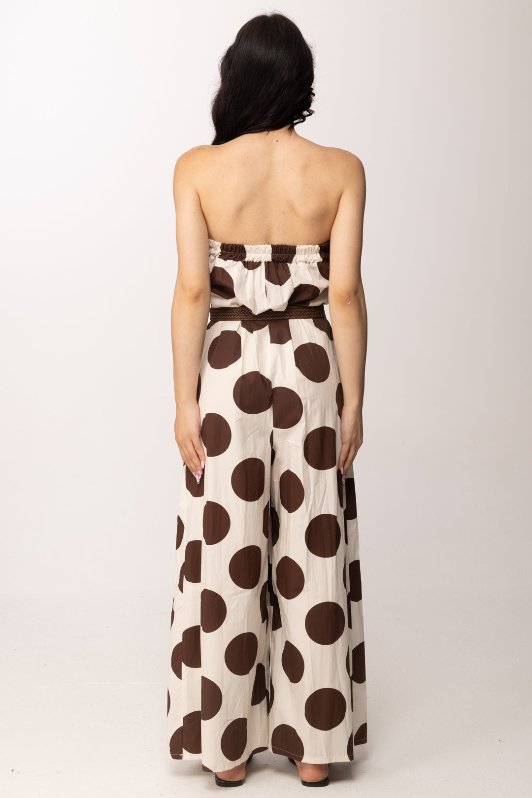 Khloe Femme Tuta Maxi Pois con Cintura 26490 BEIGE/CACAO